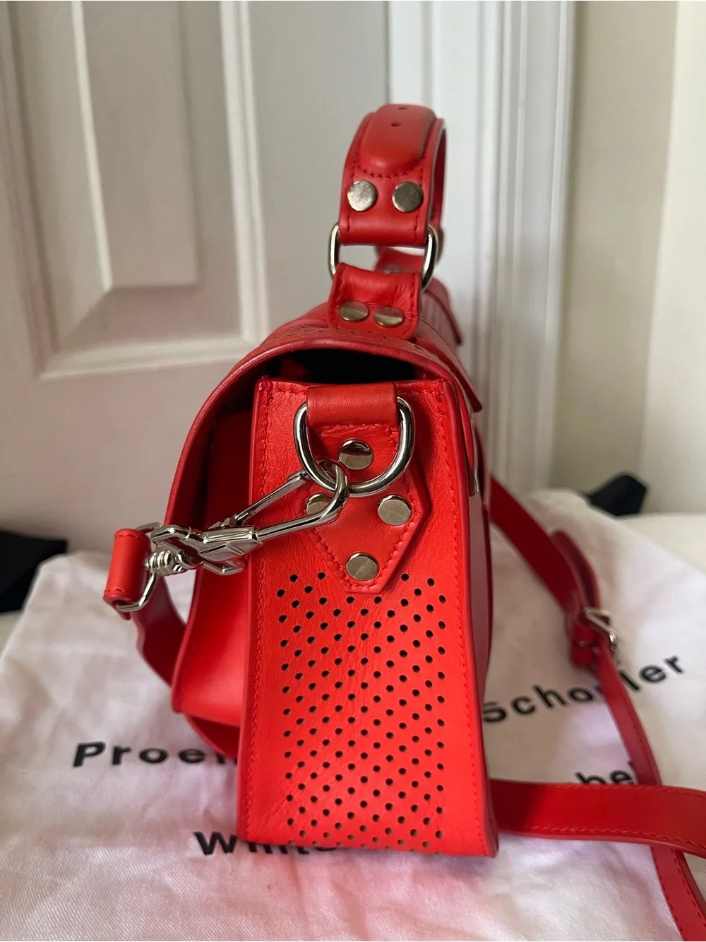 Proenza Schouler PS1 Red Perforated Lambskin  Leather Satchel